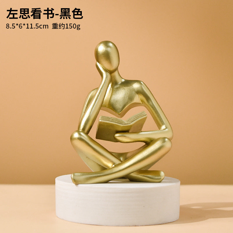 抽象看书人物雕像家居客厅书架桌面树脂工艺品装饰摆件