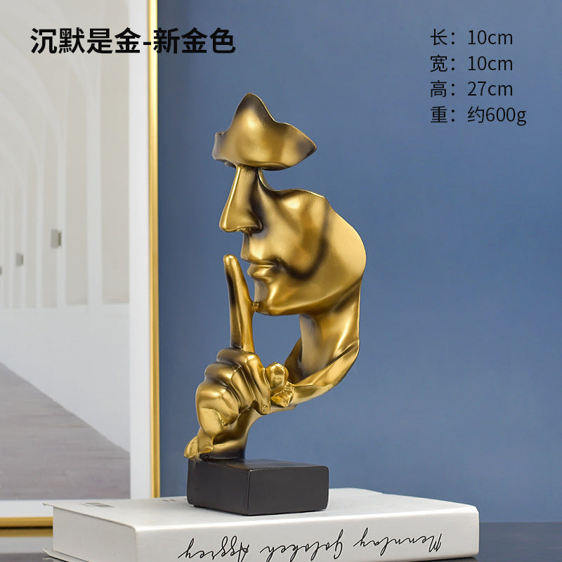 沉默是金抽象人脸雕像摆件 北欧轻奢客厅办公室桌面装饰品 树脂工艺品创意礼品