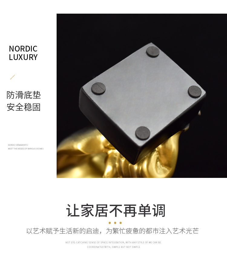 沉默是金抽象人脸雕像摆件 北欧轻奢客厅办公室桌面装饰品 树脂工艺品创意礼品